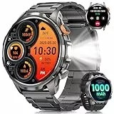 Montre Connectée Homme Militaire avec 1000mAh/LED Lampe, 1,91' AMOLED Smartwatch Homme avec Appel Bluetooth, 5ATM Étanche 110+ Modes Sportifs/Fréquence Cardiaque/SpO2/Suivi du Sommeil Android iOS Noir