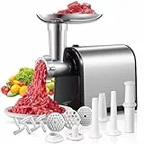 3 en 1 Hachoir à Viande Électrique Professionnel avec 3 Plaques Abrasives en Acier Inoxydable, 1 Kubbe et 3 tubes de Remplissage de Saucisses, 2000W Max