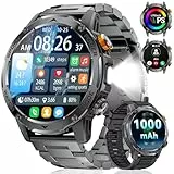 Montre Connectée Homme 1.75'' Grand Écran/1000 mAh Batterie,Smartwatch avec Torche/130+ Modes Sportifs,IP68 Étanche Fitness Tracker avec Moniteur de Fréquence Cardiaque/Sommeil,pour Android iOS,Metal