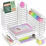 Radikor Lot de 31 Organisateurs de Tiroir, Rangement Tiroir en Plastique Transparent, Bacs de rangement avec 4 Tailles pour salle de bain, coiffeuse, Cuisine, Bureau, Papeterie, per Cosmétiques,Bijoux