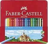 Faber-Castell 115824 - Boîte en métal de 24 crayons de couleur hexagonaux