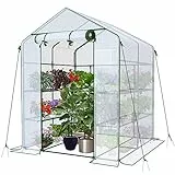 VOUNOT® Serre de Jardin PE avec Étagères 3 Niveaux Serre de Jardin pour Légumes Plantes Fleurs Bâche Renforcée 135g/m2 Protéger Vos Plantes en Toutes Saisons 143x143x195cm