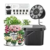 TRJZWA Kit Arrosage Automatique Solaire avce 9 Modes de S ynchronisation, 2025 Derniers Modèles Goutte à Goutte Programmateur Arrosage avec Seau et 10 Pots de Fleurs pour Balcon/Jardin/Serre/Pelouse