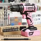 VIWKO Visseuse Devisseuse Sans Fil 20V, Perceuse Visseuse Sans Fil avec 85 Accessoires, Perceuse-visseuse 42 N.m Max, Batterie 2000 mAh, 25+1 Couple, Mandrin 10 mm, Eclairage LED, Rose