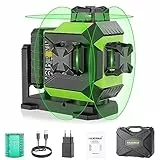 Huepar Niveau Laser 360 Vert 3D Auto-Nivelant Laser 12 Lignes Croisé avec Luminosité Réglable Laser et Mode Impulsion, Batterie Li-ion Port de Charge Type C,Base Magnétique,Étui de Transport Rigide