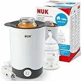 NUK Thermo Express Plus Chauffebiberon portableRéchauffe en douceur les liquidesetles aliments mous en90 secondesArrêt automatiquePanier amoviblePrise européenne à2 broches et adaptateur de voyage 12V