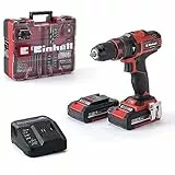 Einhell Perceuse Visseuse à percussion sans fil TE-CD 18/40 Li-i +64 (2x2,0 Ah) Power X-Change (Li-Ion, 18V, Couple 40 Nm) Livré avec 2 Batteries 2,0Ah, Chargeur et 64 Accessoires