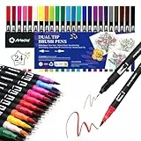 Artecho Feutre Coloriage Adulte 24 Couleurs, Double Pointe Feutre Aquarelle pour Dessin, Mandalas, Manga, Doodling et Calligraphie, Brush Pen pour Débutants et Artistes