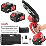 Bamse Mini Tronçonneuse à Batterie 8000mAh, 6 Pouces Tronçonneuse Électrique Sans Fil avec 2 Batteries, 2 Chaînes, 10m/s Vitesse de la Chaîne pour la Coupe du bois, l'élagage le Jardin
