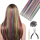 HIFOT 25Pcs Kit Extension de Cheveux Colorés, Synthétiques Plume Cheveux, Meche Cheveux Couleur, 100 Perles, 1 Pince et Crochet, Accessoires Cheveux Fille Femmes pour Party Festival Cosplay