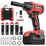 Bamse Clé à Chocs Sans Fil Brushless, Boulonneuse a Choc Electrique 550Nm avec 4.0Ah Batterie 21V, Visseuse à Chocs D'impact avec 4 Douilles, 6 Mèches, 1 Adaptateur pour la Voiture et la Maison