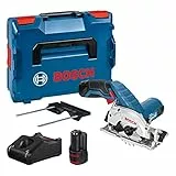 Bosch Professional 12V System scie circulaire sans-fil GKS 12V-26 (Ø de lame : 85 mm, avec 2 batteries 3,0 Ah et chargeur, dans L-BOXX 136)