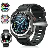 Militaire Montre Connectée Homme Femme 660mAh, 1.43' Écran AMOLED HD Smartwatch avec Appel Bluetooth/LED Lampe, 24/7 Sommeil/Cardio/Podomètre 130+ Sportifs, IP68 Étanche Montre Sport pour Android iOS
