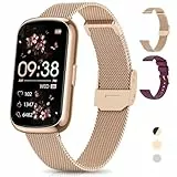 RUXINGX Montre Connectée Femme, 1.47' Bracelet Connectée, 24 Sports, 24H Fréquence Cardiaque, SpO2 Sommeil Fonction Féminine IP68 Étanche Smartwatch Podometre Trackers d'Activité pour Android iOS Or