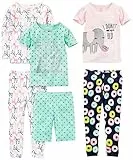 Simple Joys by Carter's Ensemble de Pyjama 6 Pièces en Coton, Coupe Ajustée Fille, Lot de 3, Blanc Zèbre/Bleu Marine Donut/Rose Éléphant/Vert Points, 7 ans