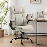 LIYURUI Chaise Pivotante Ergonomique, Accoudoirs Rabattables/110° Balancement/Rembourrage Doux/Revêtement en Tissu Respirant, Confortable Hauteur Réglable, Chaise de Bureau/Les Jeux/Ordinateur, Beige