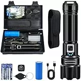 TAVADA Lampe Torche LED Ultra Puissante 500000 Lumen, Lampe de Poche Rechargeable Zoomable, IP67 Étanche Torche Tactique pour Camping Randonnée Pêche Noir Urgence (Une Boussole)