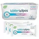 WaterWipes Adult Care Body & Intimate Hygiene Wipes, 90 lingettes (3 paquets), 99,9% d'eau, 3-en-1 nettoie, soigne, protège, non parfumées, emballage pouvant varier