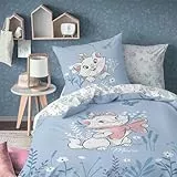 Disney Home Les ARISTOCHATS Spring Parure de lit Enfant 1 Personne | 100% Coton | Oeko-TEX | Housse de Couette 140x200 cm + Taie d'oreiller 63x63 cm | Imprimé Réversible Fille | Bleu