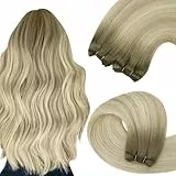YoungSee Tissage Cheveux Naturels Balayage 55 CM Tissage Naturel Cheveux Humain Blond Cendré Ombre Blonde Platine Weft Hair Extensions Longs 100g 22 Pouces