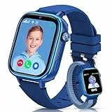 SWGOTA 4G Montre Connectée Enfants avec GPS et Téléphone, Appels Vidéo, Messages, Mode École, Appel d'urgence SOS, Étanche IP68, Réveil, Podomètre, Musique - Cadeau pour Garçons et Filles (Bleu)