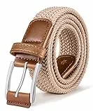 BULLIANT Ceinture Homme, Tressée de Golf Ceinture Tissus Femme et Homme Ceinture Élastique 35mm(Beige,120cm/38-42' taille réglable)