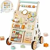 Trotteur en bois avec roulettes, centre d'activités Montessori pour garçons et filles, jouet à pousser réglable en vitesse et en hauteur pour tout-petits, cadeau éducatif pour enfants