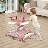 Siège Bébé Table d’Activités,Sièges Sauteurs Suspendus,Trotteur avec musique et lumières,Trotteur bébé,Siège Harnais Sauteur Bébé-67 * 72 * 92cm- Rose (A)
