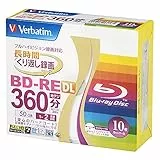 Verbatim Blu-Ray BD-RE DL RW Lot de 10 disques réinscriptibles à Jet d'encre 2 Vitesses 2 Fois Ver. 2.1 (Import Japon) – 10 disques dans Un étui Fin (Emballage scellé). Fabriqué au Japon
