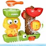 Acsatont Jouet Bain Bébé, Jouets de Bain pour Bebe 1 2 3 Ans Jouet de Bain Cascade Interactif Caneton et Lion Jouet de Bain avec cuillère à Eau Cadeaux pour Garçons Filles