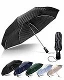 Chakipee Parapluie Pliant Compact - Parapluies Homme Automatique Resistant Vent, Motif à Rayures de Voyage Portables, Revêtement en Tissu 210T, Portée 97 cm, 8 Sections