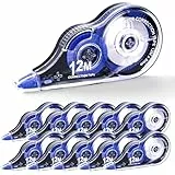 Jewan 10 PCS Rubans Correcteurs,Souris Correcteur Blanc,12m x 5 mm Correcteur Blanc à Ruban avec Capuchon,Idéal pour Papeterie, Accessoire Bureau et Fourniture Scolaire (Bleu)