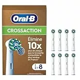 Oral-B Pro Lot De 8 Brossettes De Rechange Cross Action, AUTHENTIQUES, Blanches, Nettoyage En Profondeur, Têtes Rondes, Embouts Pour Les Brosses A Dents Electriques Oral B Pro, Carton