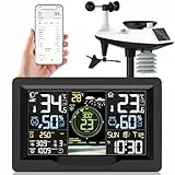Station Météo WiFi Professionnelle 7 en 1 Avec Capteur Extérieur Sans Fil, 4 Rétroéclairages Réglables, Pluviomètre, Anémomètre, Girouette, Baromètre et Prévision Météo