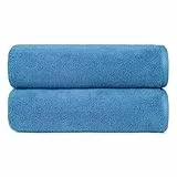 Amazon Basics Lot de 2 Serviettes de bain, draps de douche 100 % coton pour salle de bain, séchage rapide, absorbants, 70 x 140 cm, Bleu Lagon