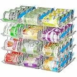 BingoHive Organiseur de boîtes empilable à 4 niveaux pour garde-manger, Support pour 48 boîtes de conserve pour réfrigérateur, Combinaison libre et roulement automatique, transparent.