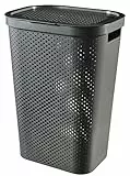 CURVER Coffre à Linge Infinity 60L - Bac à Linge Sale avec Couvercle - Bonne Aération - Poignées Ergonomiques - Pour Salle de Bain ou Buanderie - 100% recyclé - 43,7 x 35,1 x 60,2 cm - Gris