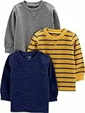 Simple Joys by Carter's 3-Pack Thermal Long Sleeve Shirts Chemise, Bleu Marine Chiné/Gris/Jaune Rayures, 6-9 Mois (Lot de 3) Garçons