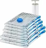 Amazon Basics fermeture éclair housses de rangement sous vide avec pompe manuelle, Lot de 6, Plusieurs (2 jumbo, 2 L, 2 M taille), Clair, Bleu