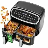 Gidgimo Friteuse Sans Huile Air Fryer 2 Compartiments 10l XXL, 12-in-1 Programmes de Cuisson, Écran Tactile LED, Fonction Minuterie, Friteuse à Air Chaud de 2800W Avec Fenêtre Visible- Cooki G10 Pro
