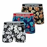 Serge Blanco Boxer Homme Fleur, Caleçon Homme Microfibre, Respirant et Ultra-Doux (Lot de 3), Bleu Taille XL