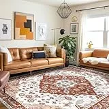 Vamcheer Tapis de Salon Vintage - Tapis de Chambre, Faux Tapis en Laine d'agneau Super Doux pour Salle à Manger et Bureau, Poil Court Fin Doux Léger Résistant, Orange, 160 x 230 cm