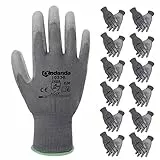 ANDANDA Gants de Travail, 12 Paires, Gant Tricoté sans Couture, Revêtement en PU sur la Paume et les Doigts, Excellente Adhérence, Gants Protections, l'Entreposage, la Logistique, l'Assemblage, M