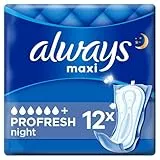 Always Maxi Serviettes Hygiéniques, ProFresh Night, 12 Serviettes Sans Ailettes, Flux Très Abondants Nuit, Cœur Ultra Absorbant et Neutralisation des Odeurs