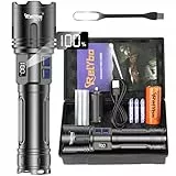 Relybo Lampe Torche LED Ultra Puissante 1,000,000 Lumens, XHM90.2 Lampe De Poche Rechargeable USB C, IPX6 Lampe Tactique Torches, 2 Interrupteurs Variation Infinie Flashlight, Pour Camping et Urgences
