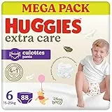 HUGGIES Extra Care - Culottes Taille 6 (15/25kg) - Pack de 88 couches-culottes - facile à mettre et à enlever ultra-doux - matériaux absorbants et respirants - hypoallérgénique