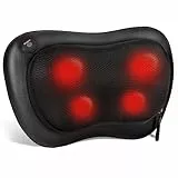 ALLJOY Coussin de Massage Shiatsu - Masseur Dos Chauffrant avec 4 Nœuds et 3 Vitesses Réglable, Appareil de Massage Nuque Cou Cervical, Cadeau pour Femme/Homme, Portable pour Maison Bureau Voiture
