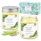 Bougie Citronnelle Ensemble Cadeau pour Extérieur Bougie en cire de soja naturelle 2 x 8 oz bougie à la citronnelle en plein air Jardin balcon Cour Voyage barbecue Pique Camping Intérieur