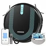 Proscenic 850T Aspirateur Robot Laveur 3000Pa, Robot Aspirateur aspiration puissante 120min d'Autonomie, 7.3cm Ultra-Mince Silencieux,Connecté par Alexa/APP/IFTTT, Pour Poils Animaux Tapis Sols Durs