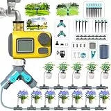 TRJZWA Automatique Programmateur avec Goutte à Goutte Accessoires, Système D'arrosage Automatique avec 3 Programmes D'irrigation Séparés, 3 Types D'embouts Goutters pour Jardin/Pelouse/Serre/Terrasse
